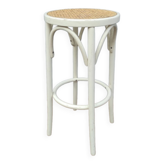 Tabouret de bar vintage en bois courbé Thonet peint en blanc