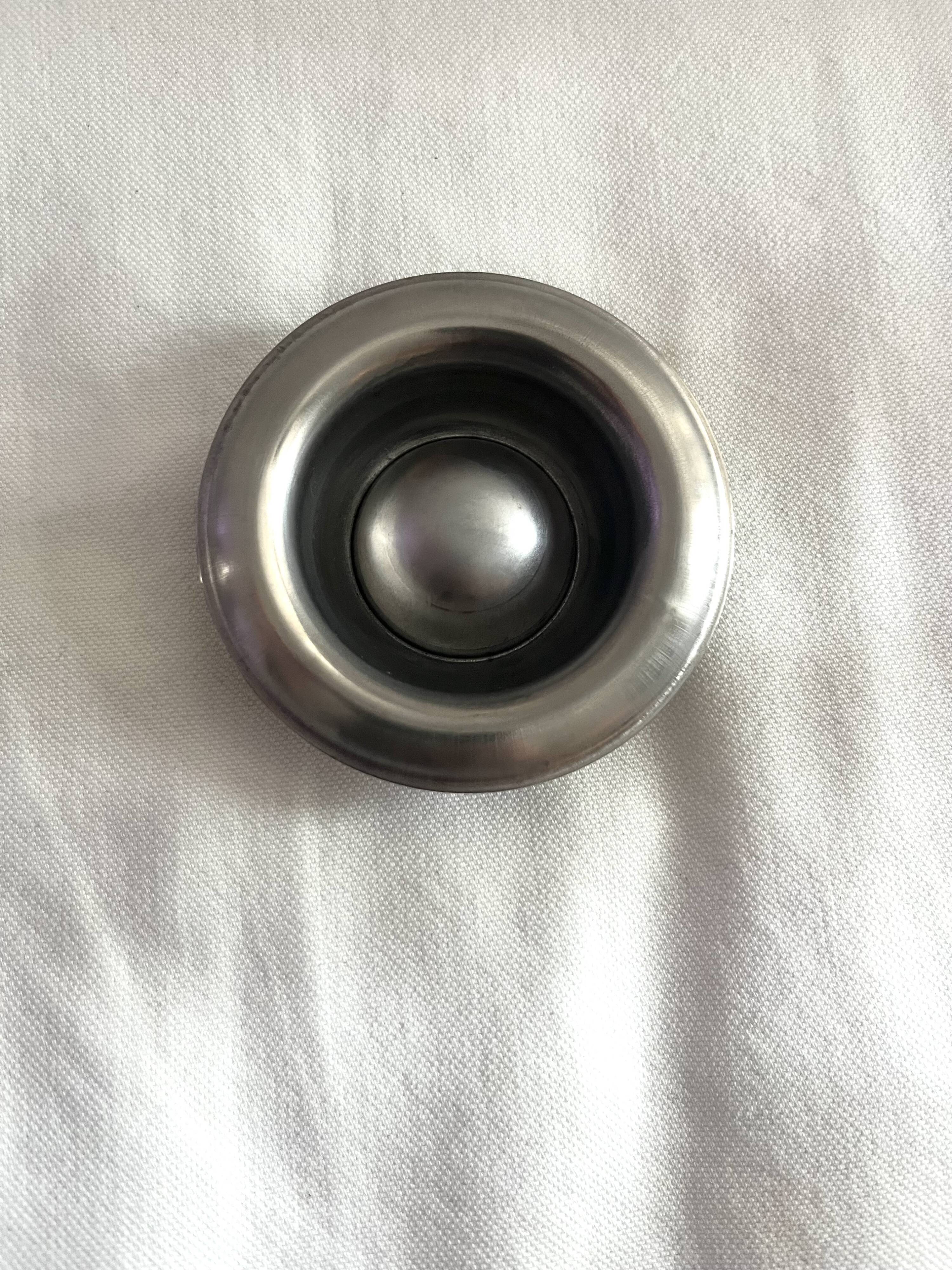 Vintage stainless steel egg cup and salt shaker – minimalist duo