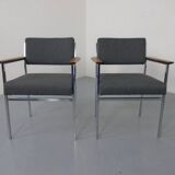 Vintage Square Tubular Rosewood and Steel Armchairs, Germany, 1960s, Set of 2