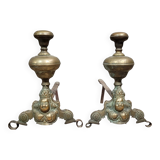 Pair of 18th century gilt bronze andirons with marmosets