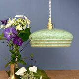 Vintage green and gold Clichy glass lampshade pendant light