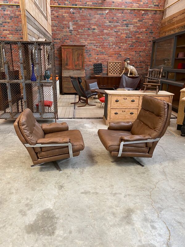 paire De fauteuils Vintage En cuir