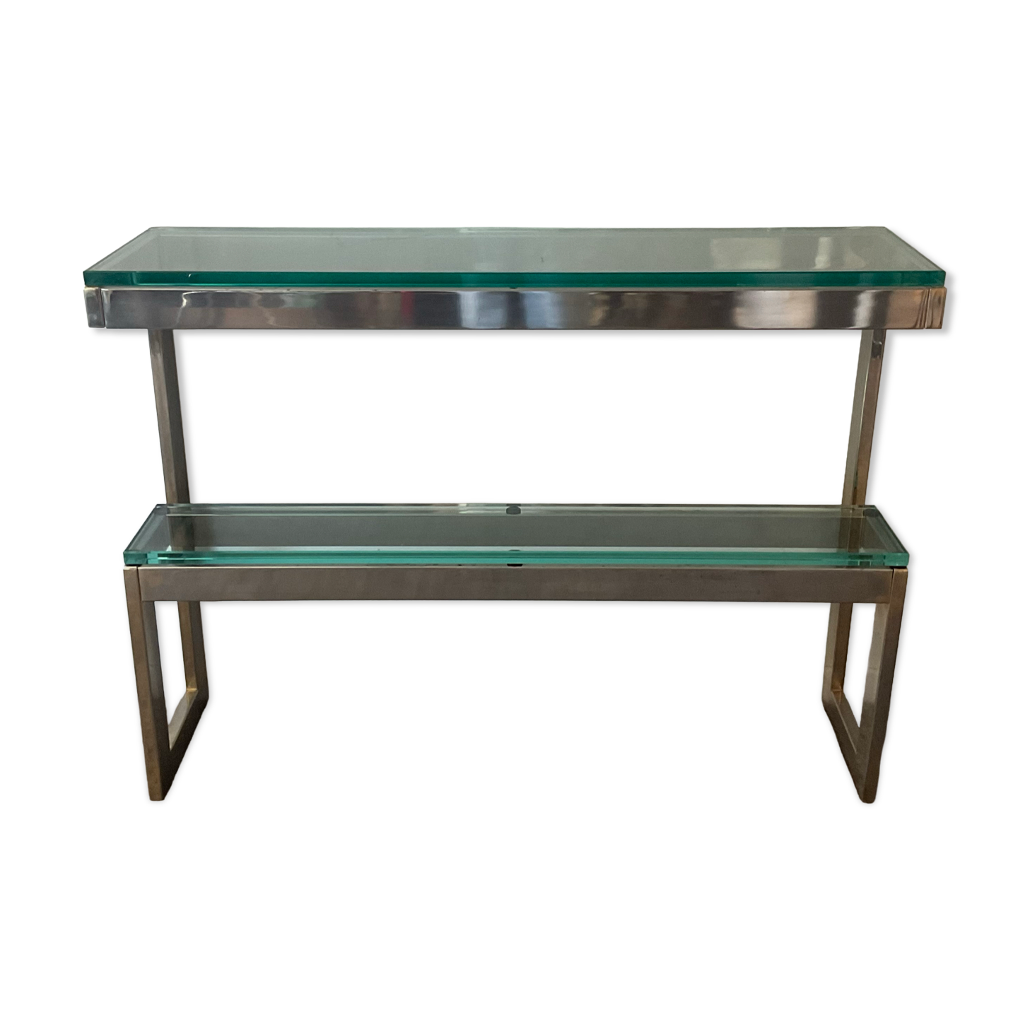 Console "G" by Belgochrom in brass and glass from the 1970s.
