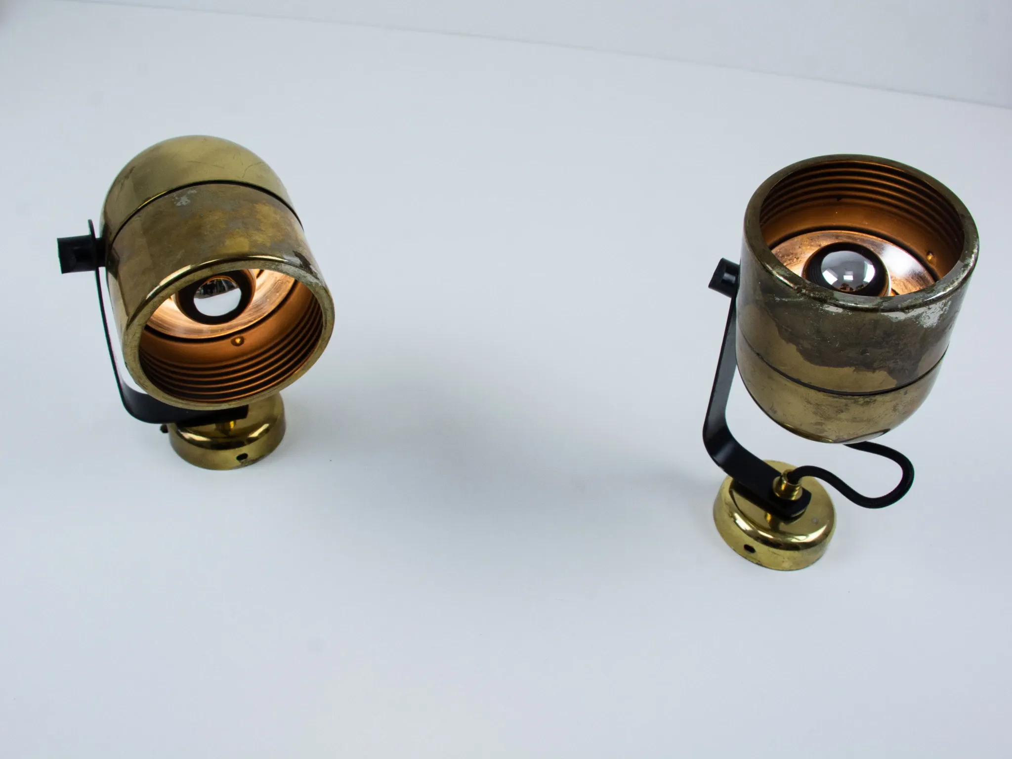 Pair of Vintage Gold-Toned Tube-Style Wall Spotlights With Patina