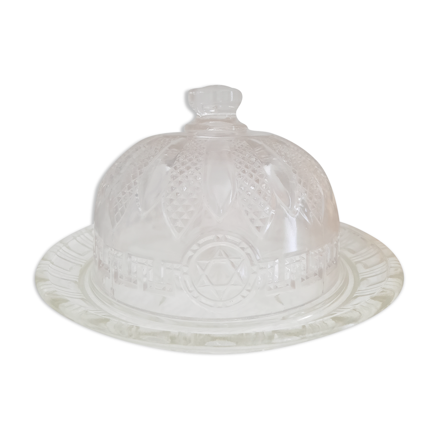 Chiseled glass bell on its dish