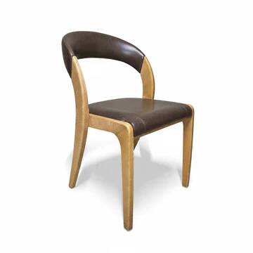 Vintage Curved-Back Dining Chair, Wood & Leatherette, Czechoslovakia, 1970s