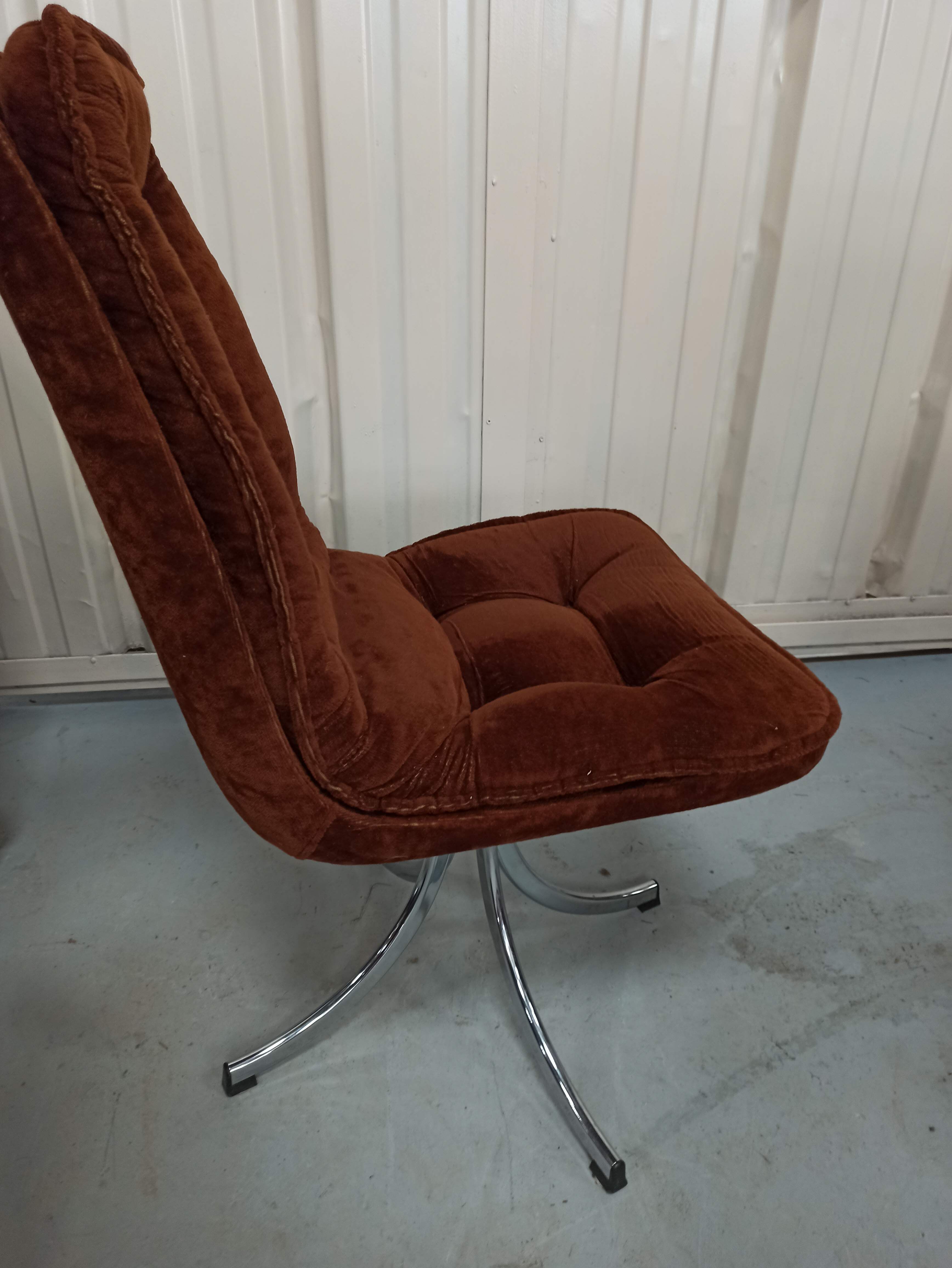Set of 6 chrome velvet bucket chairs from the 70s