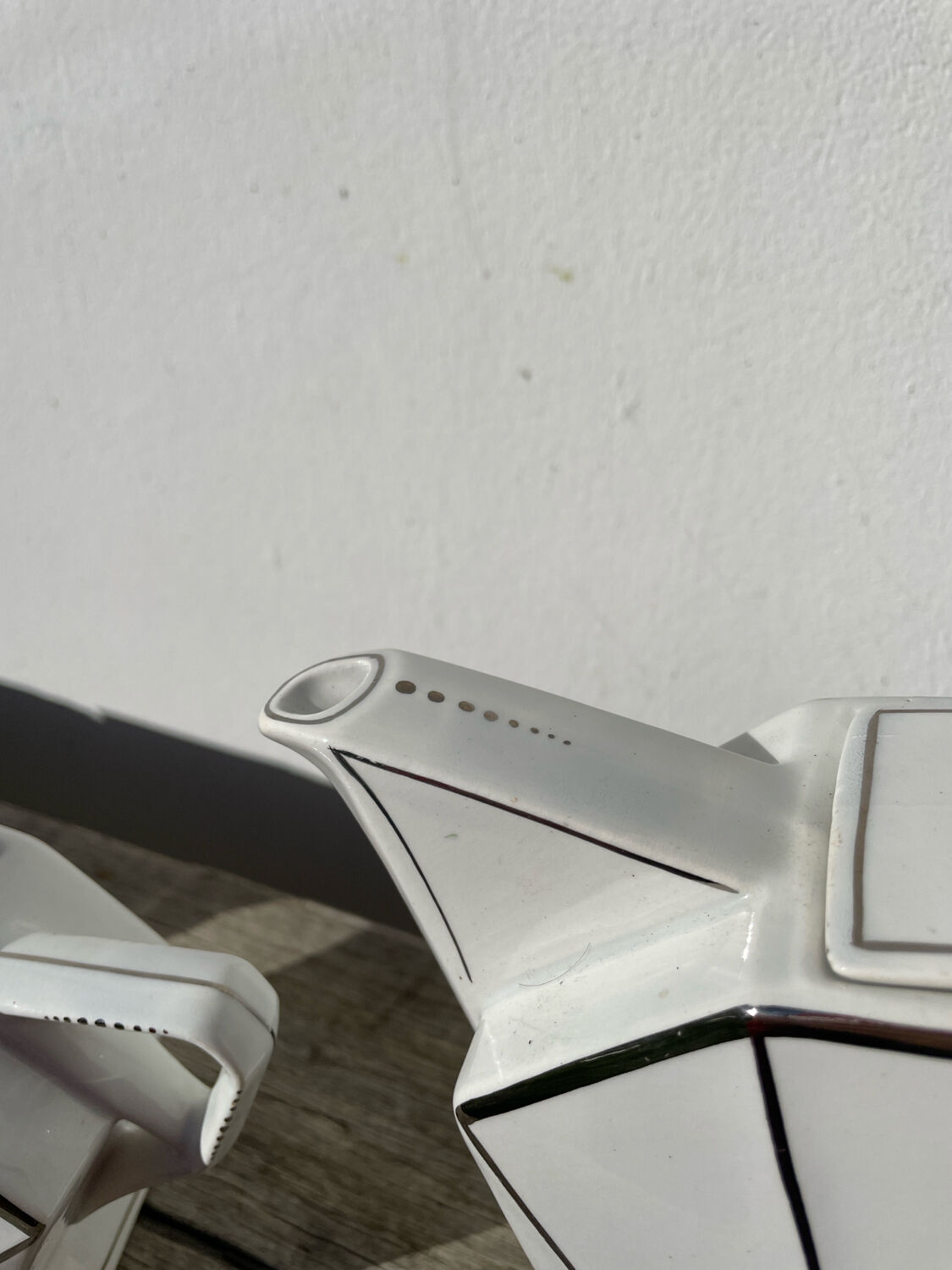 Art Deco teapot, 1930s, white and silver porcelain