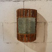 Paire d'applique en bois et lamelles de verre