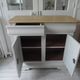 Louis Philippe style sideboard with pearl gray patina, 2 doors, drawers, wooden top.