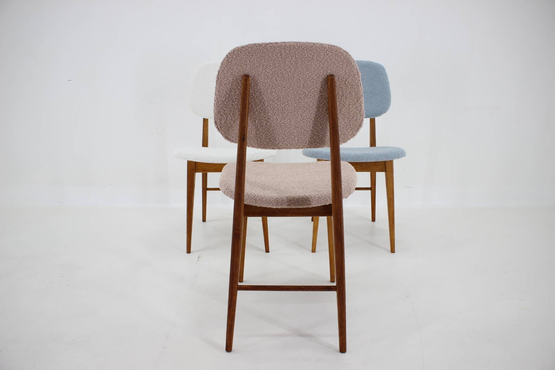 1960s Set of Three Oak Dining Chairs in Boucle, Czechoslovakia