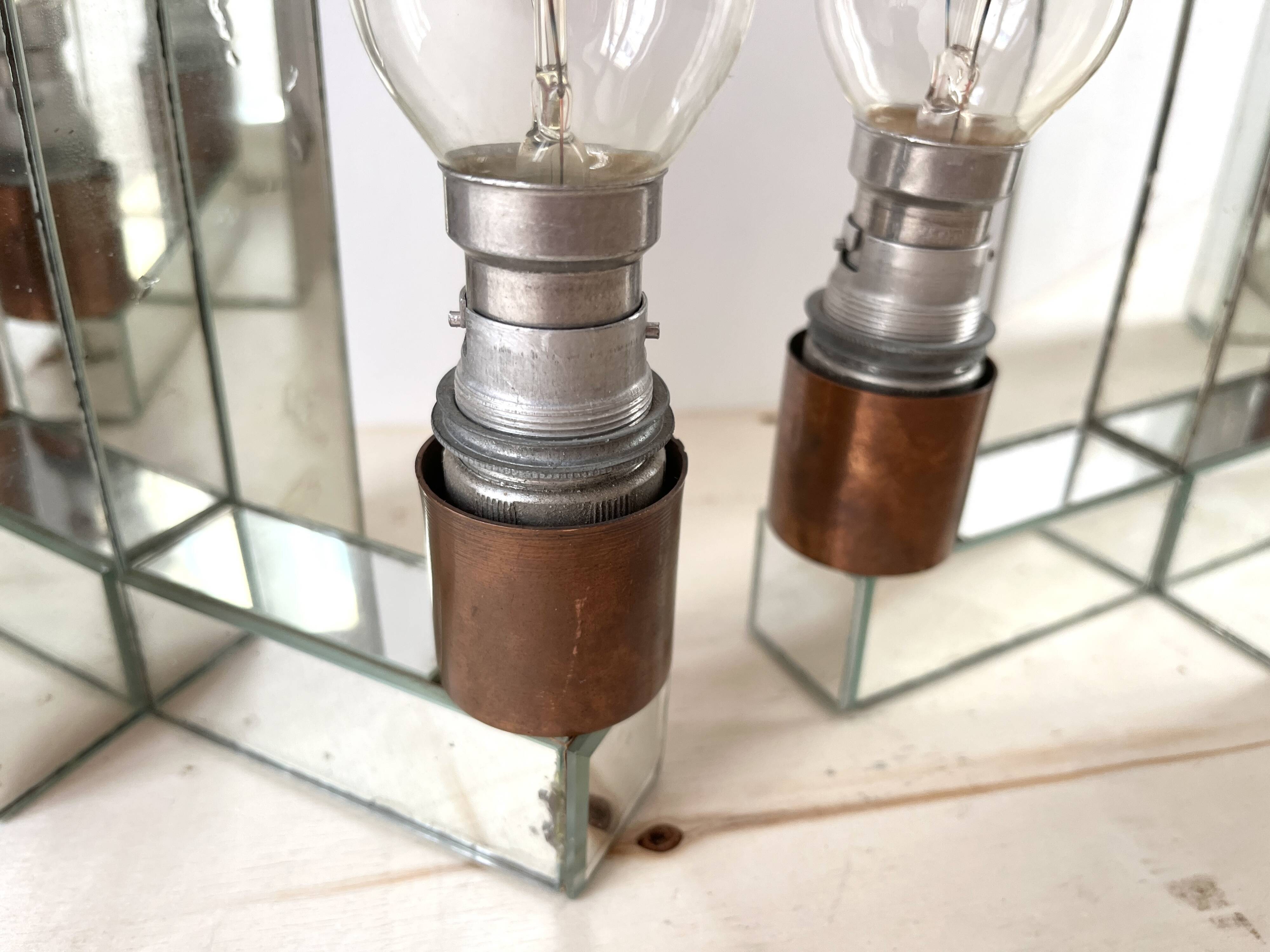 Pair of 1930s Art Deco mirror glass wall lights, vintage lighting