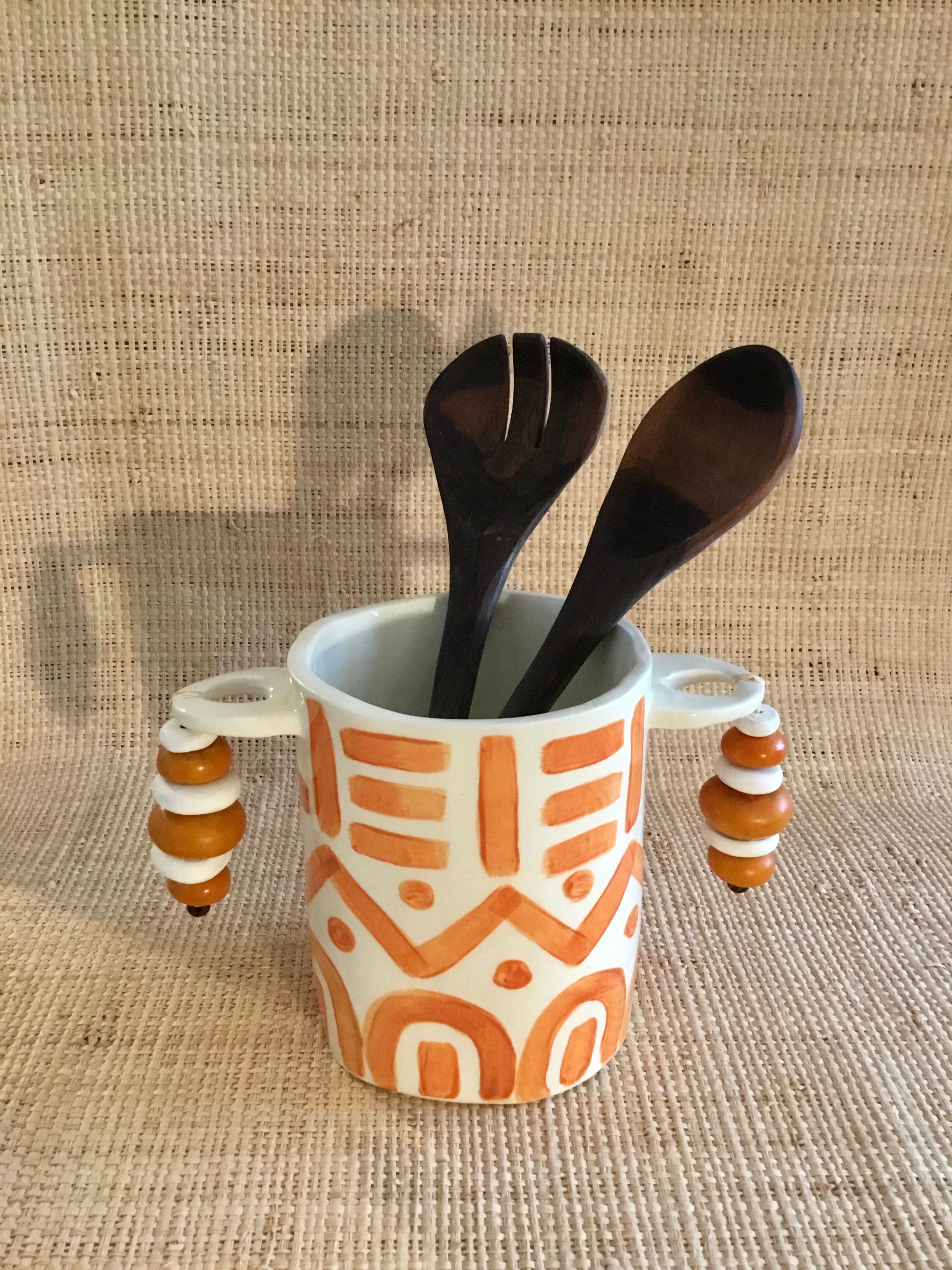 Hand-painted ceramic utensil pot
