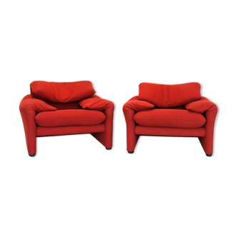 Pair of Maralunga armchairs by Vico Magistretti for Cassina
