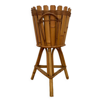 Vintage standing planter in bamboo and rattan