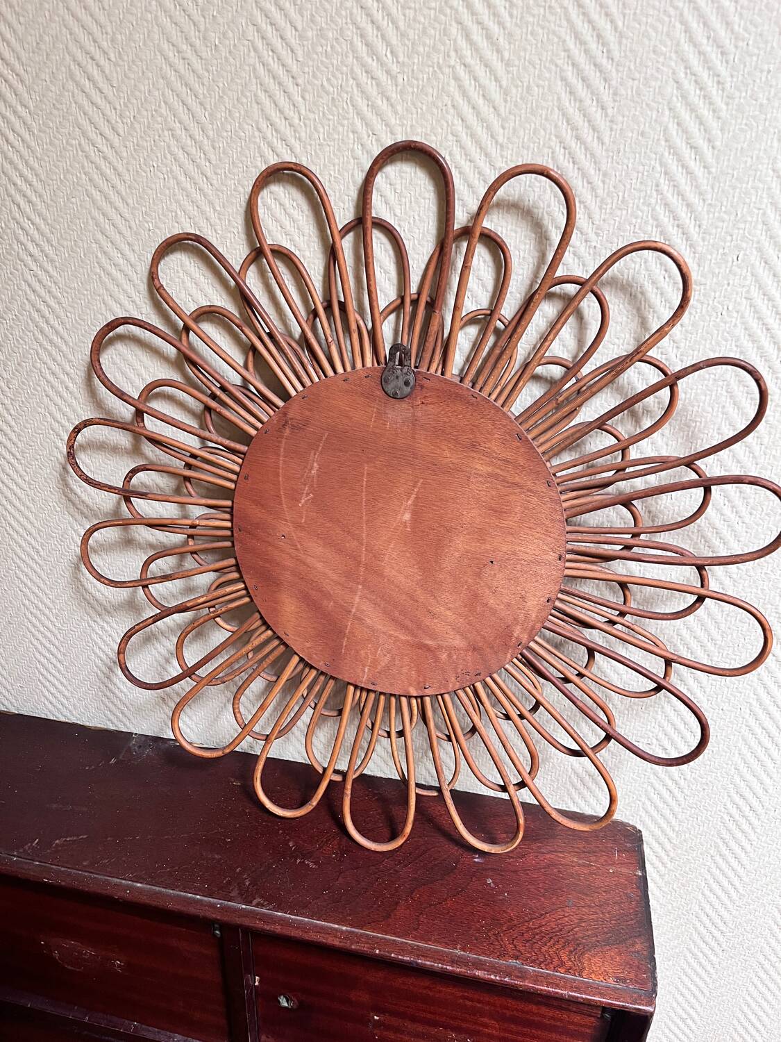 Miroir fleur rotin 3 rangées de pétales