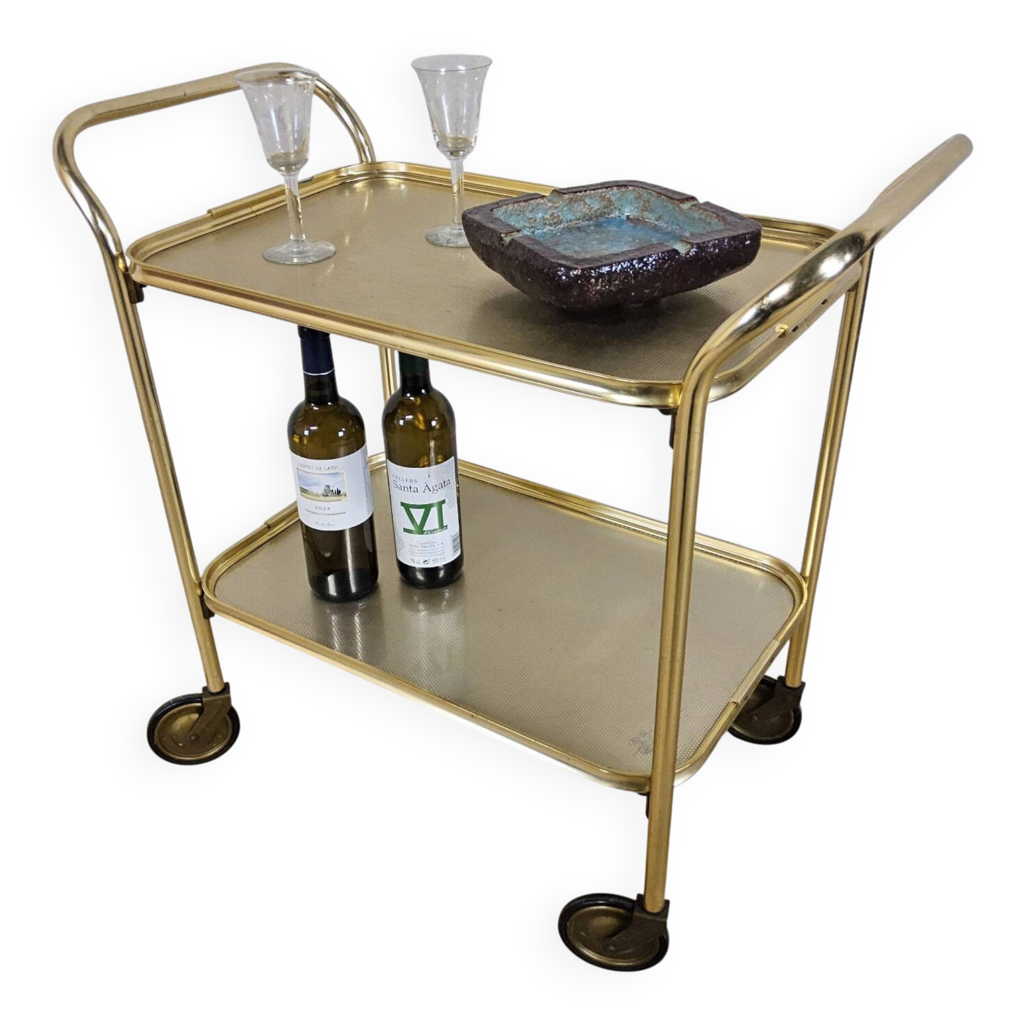 Vintage Carefree English serving trolley gold-coloured 50s/60s