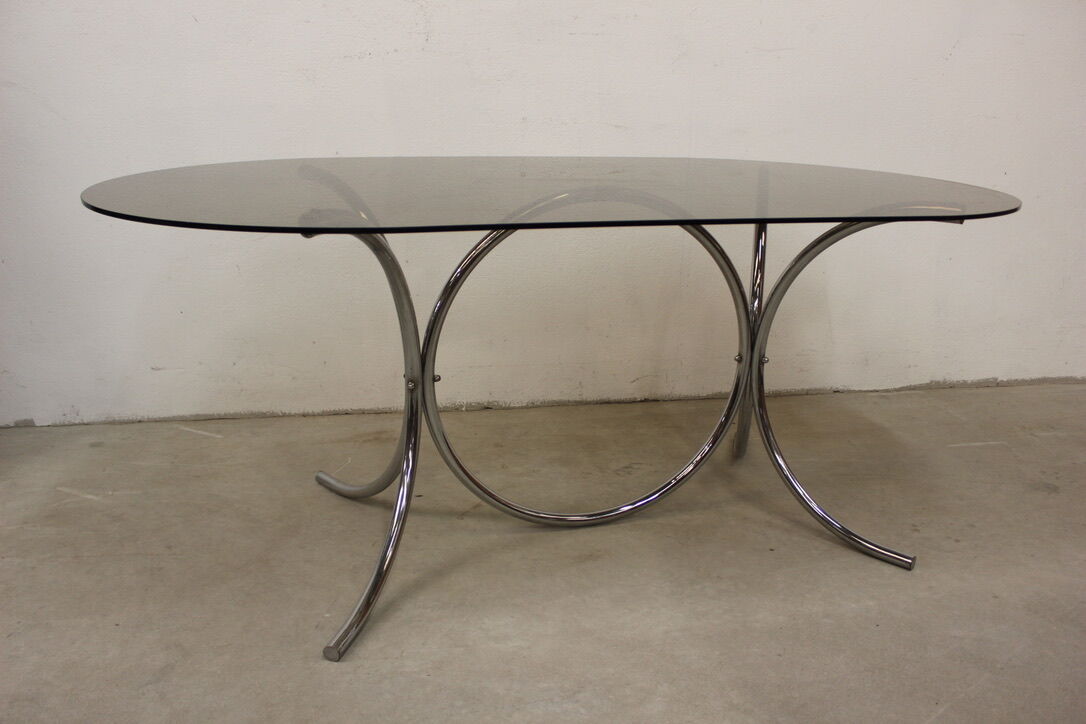 Smoked glass and chrome table circa 1970
