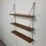 60s wall-mounted string shelf, wood and metal