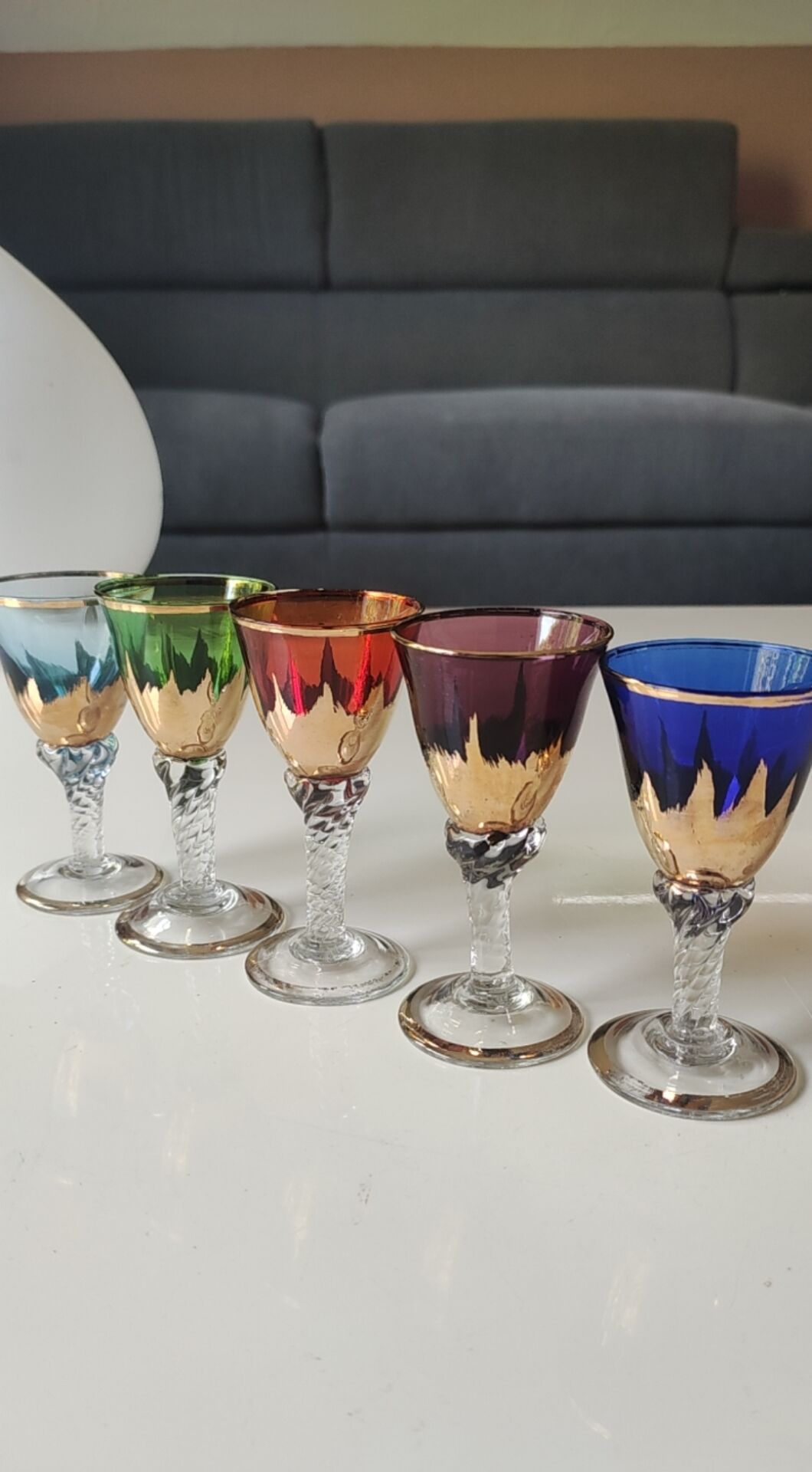 Lot 5 Glasses Digestif/Liqueur. Flamed decoration. Murano 1950
