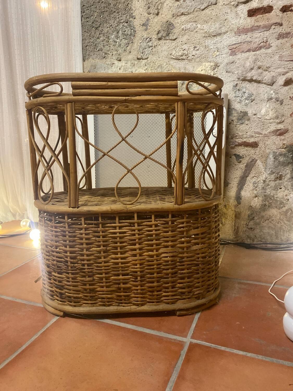 Vintage rattan bedside table