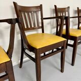 Lot de 6 chaises bistrot fauteuils en bois et simili jaune vintage année 80