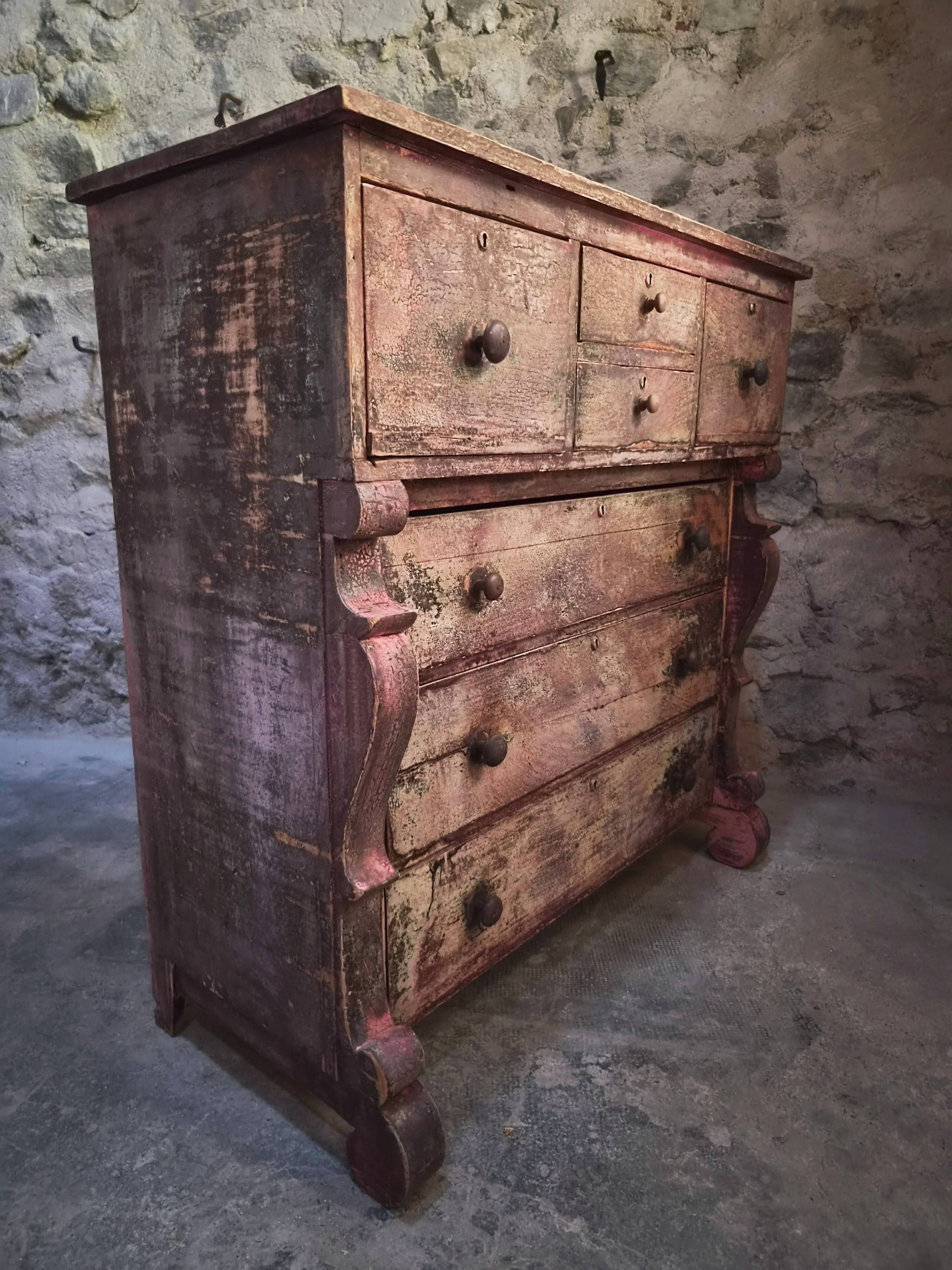 Commode de magasin peinte ancienne française, peuplier et pin, vers 1850–1900