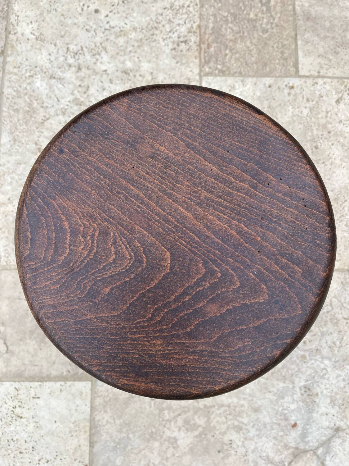Signed turned wood tripod stool