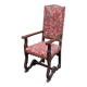 Henri II armchair in solid wood and floral burgundy fabric, 19th century.
