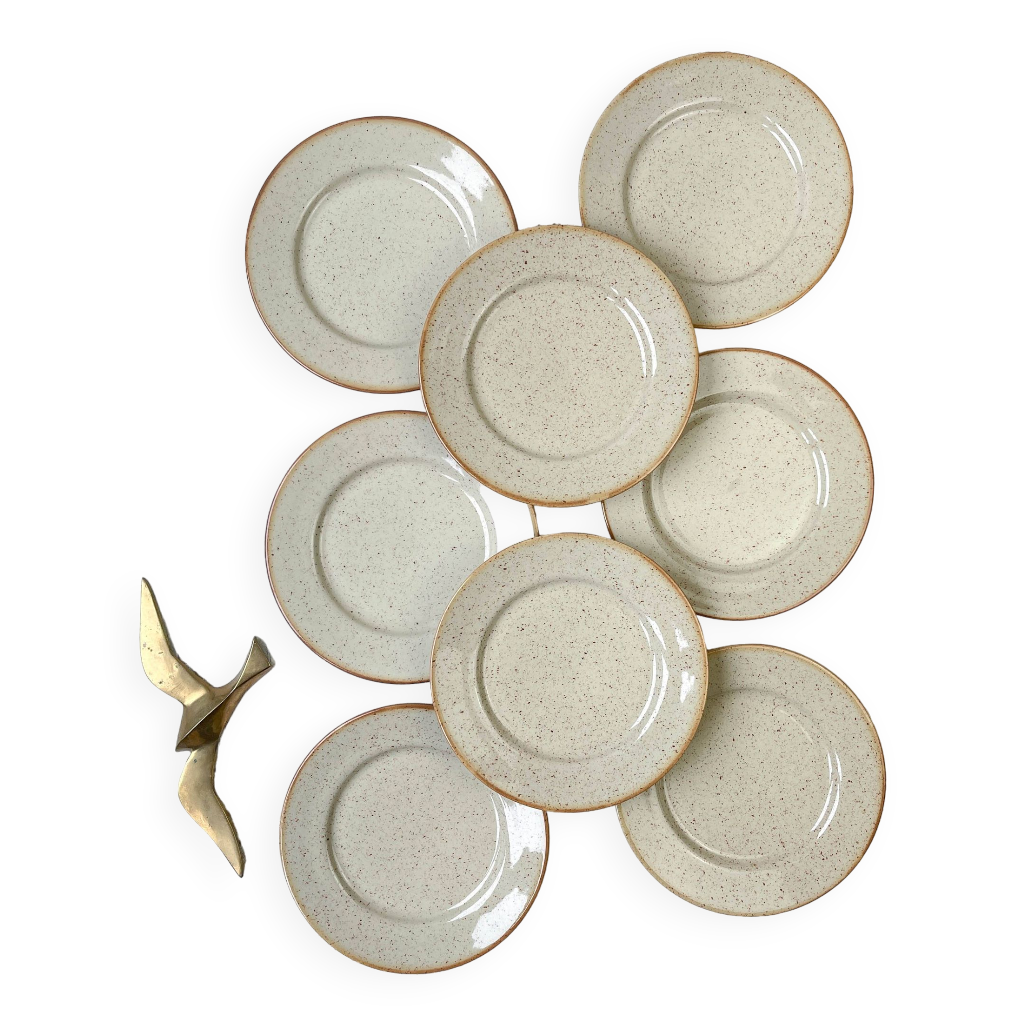 8 Small plates in speckled stoneware Tulowice mid century 20th