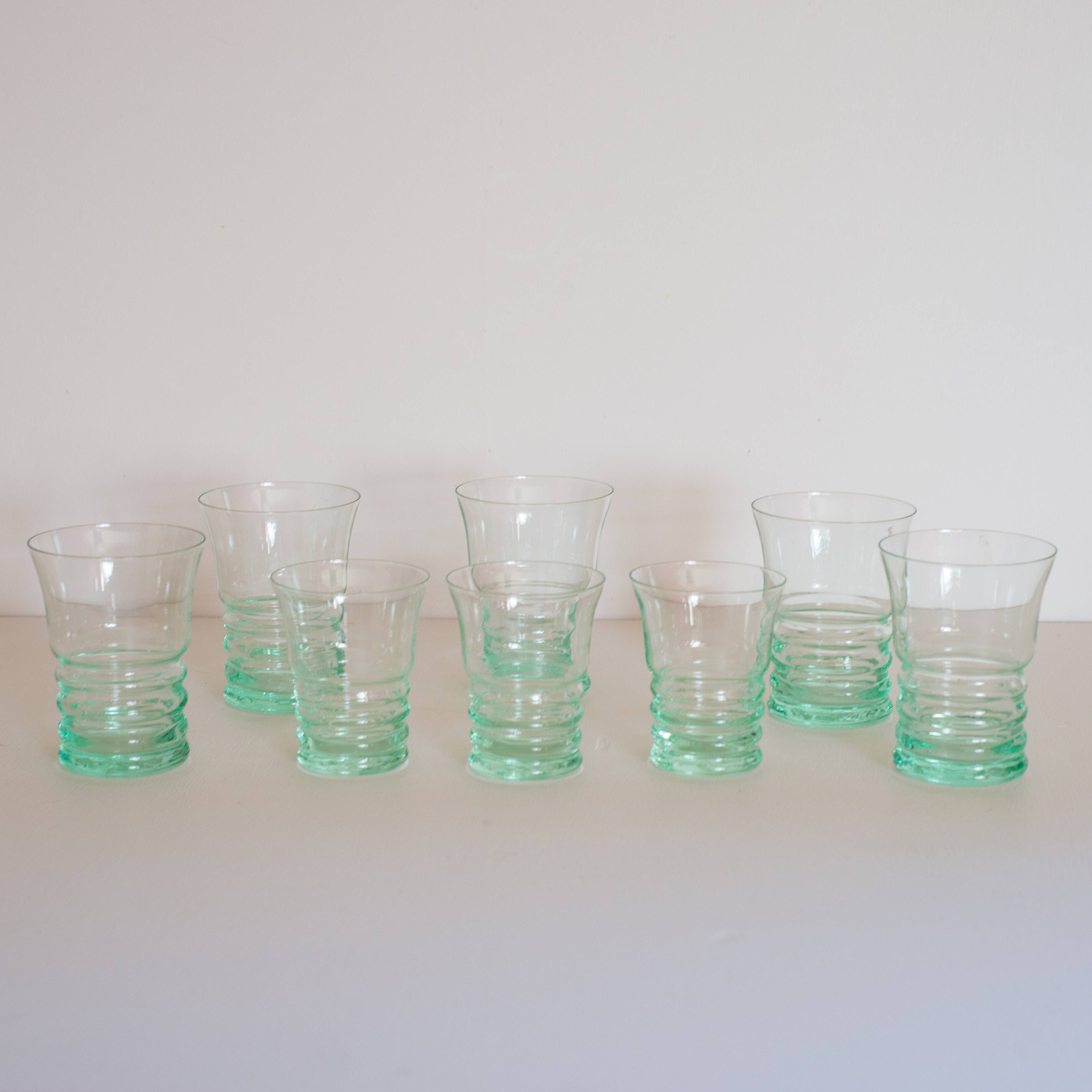 Set of 8 green glasses