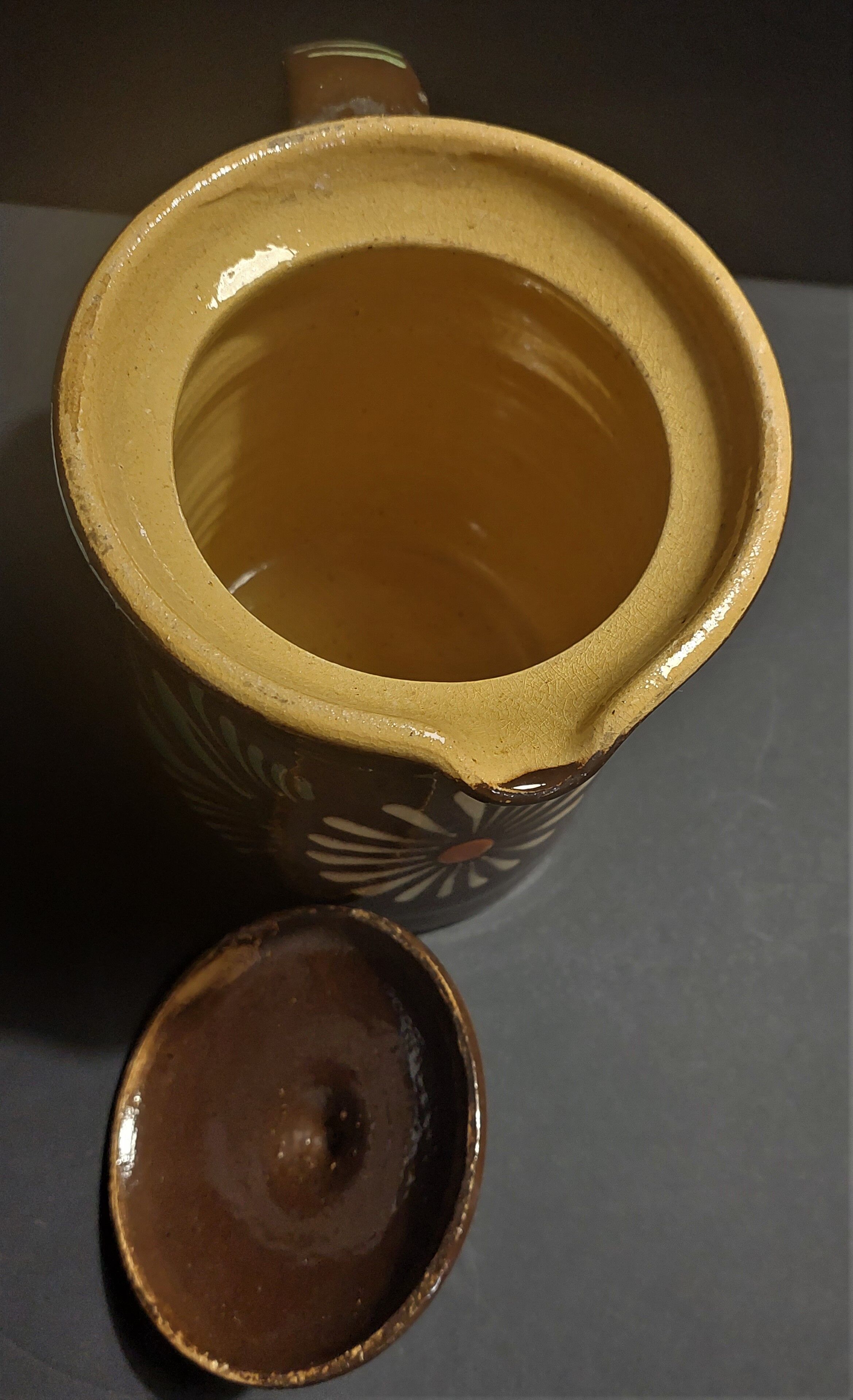 Pitcher covered glazed terracotta alsace Soufflenheim XXth