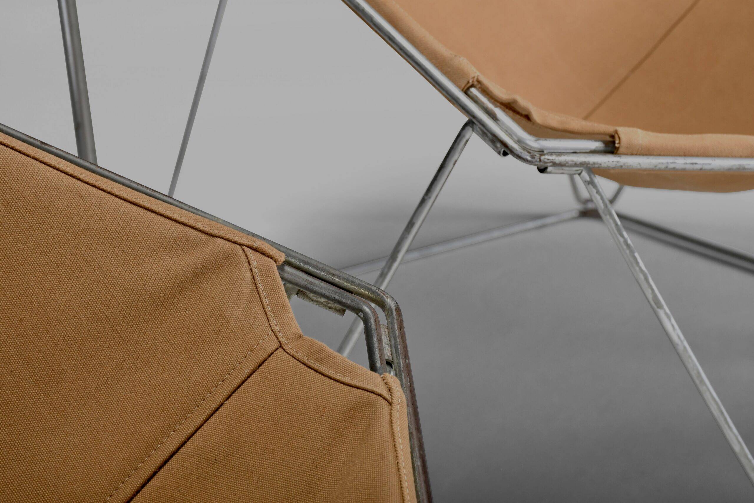 Early ocher canvas Penta chairs by Jean-Paul Barray & Kim Moltzer for Bofinger