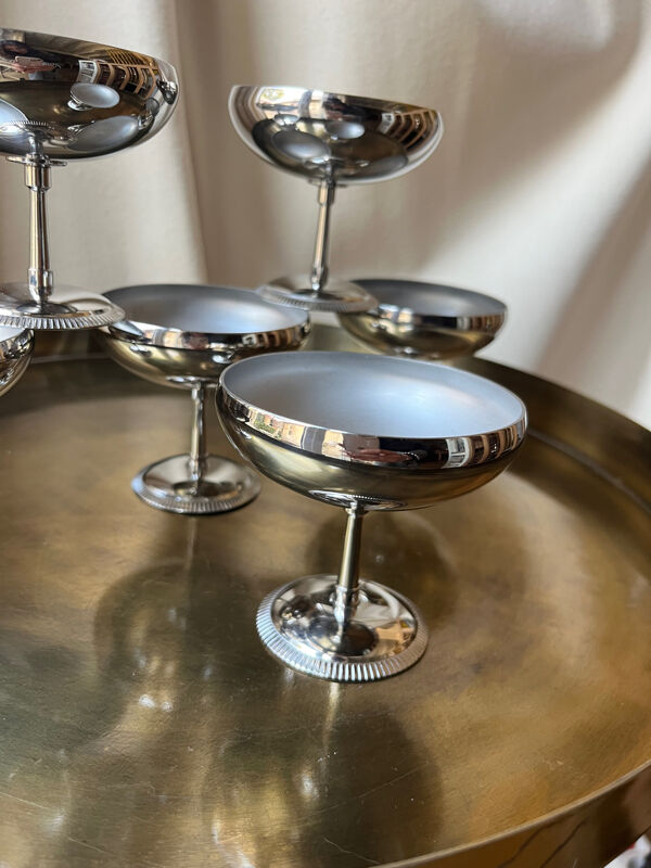 Coupes à glace Létang & Rémy – lot de 6 – inox – France – années 70