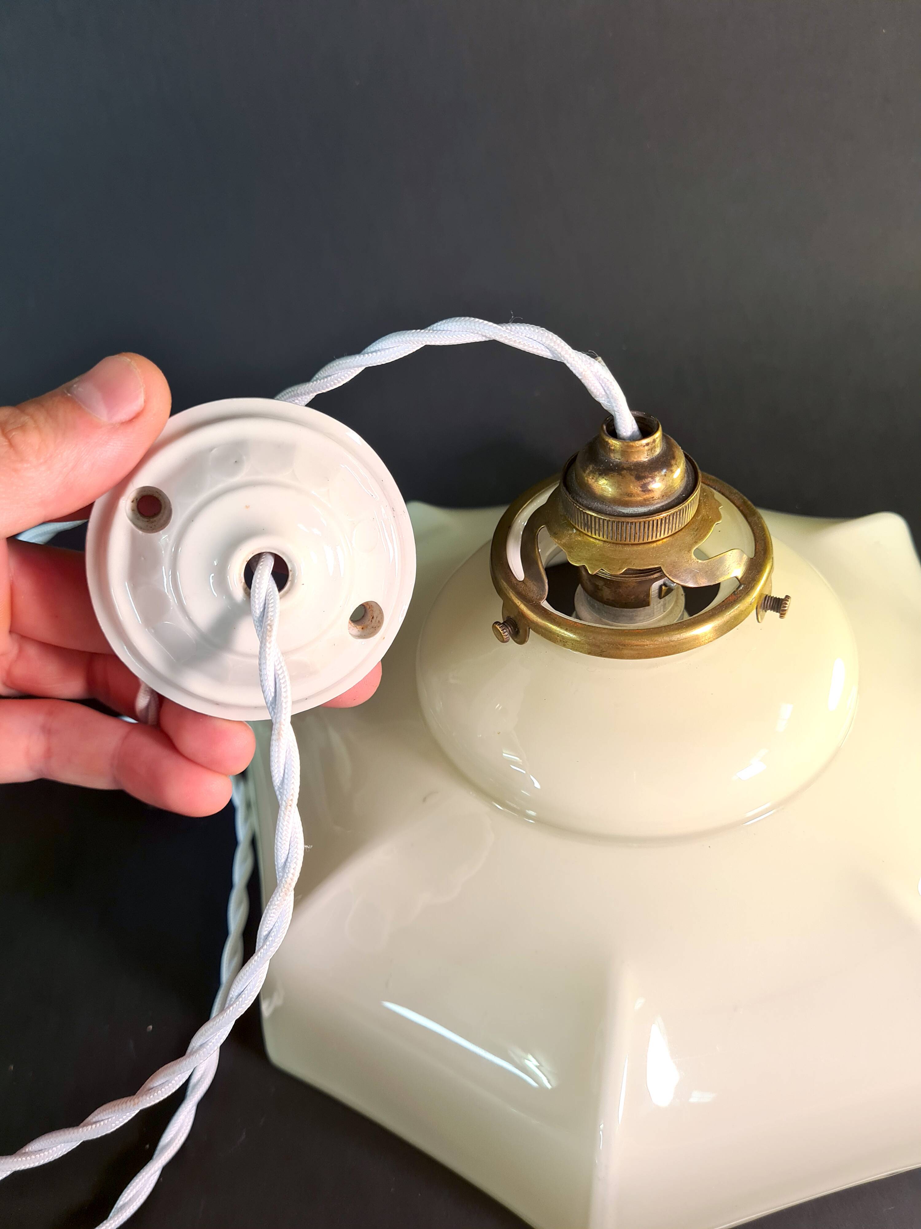 Vintage milky white opaline pendant light