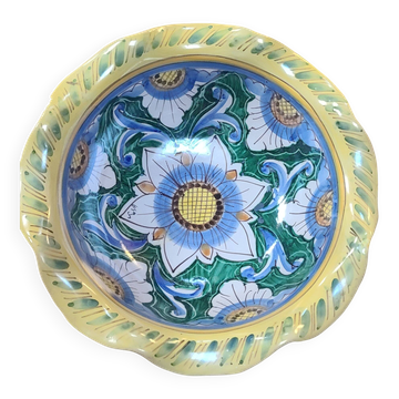 Footed bowl in Italian majolica — hand-painted floral decoration — j