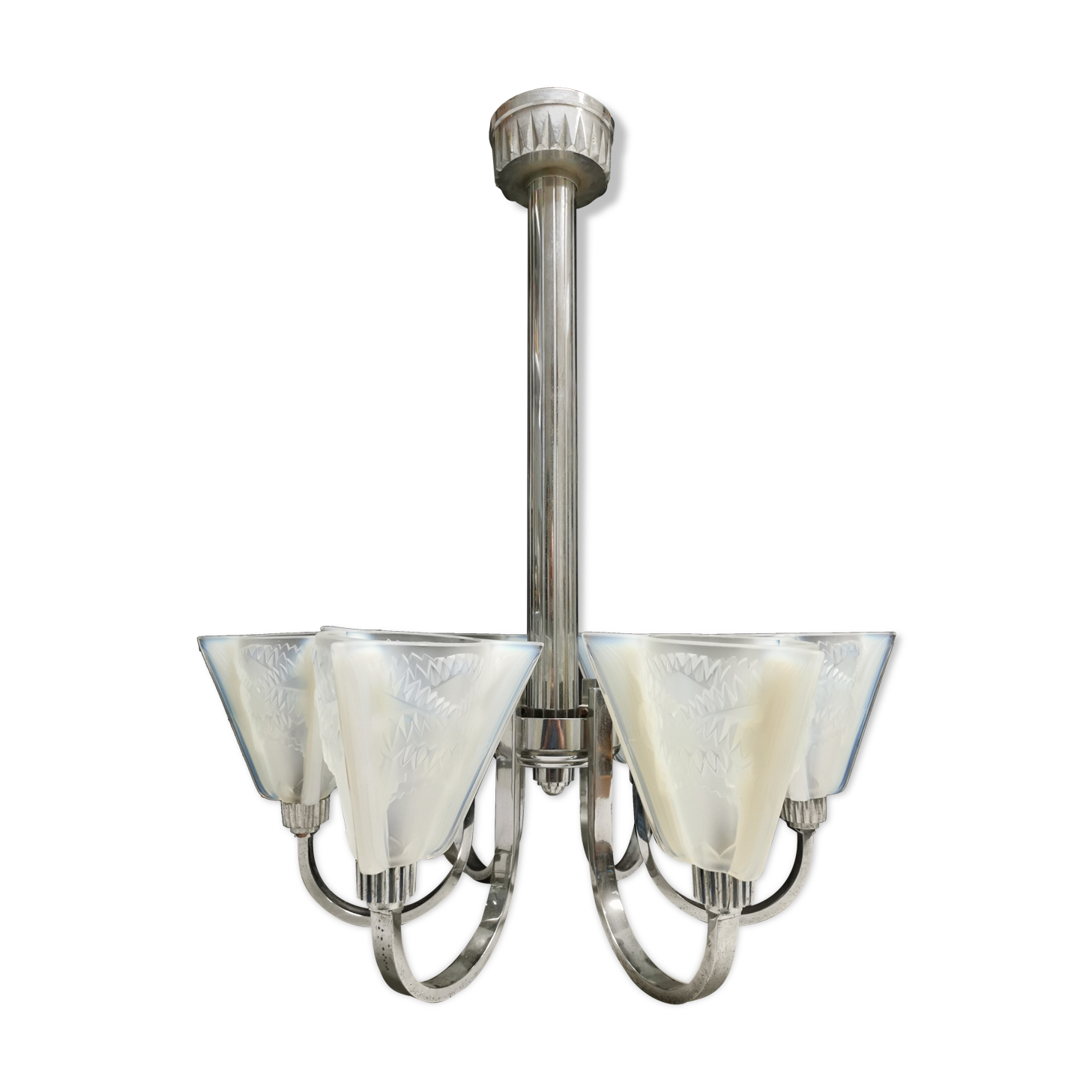 Petitot art deco chandelier, opalescent glass