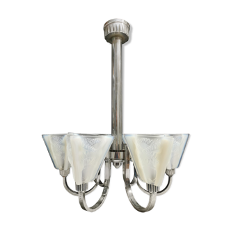 Petitot art deco chandelier, opalescent glass