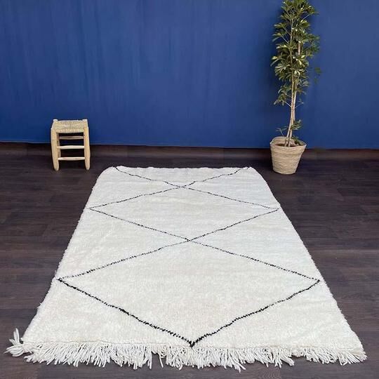 Berber carpet white and black moroccan 150x220