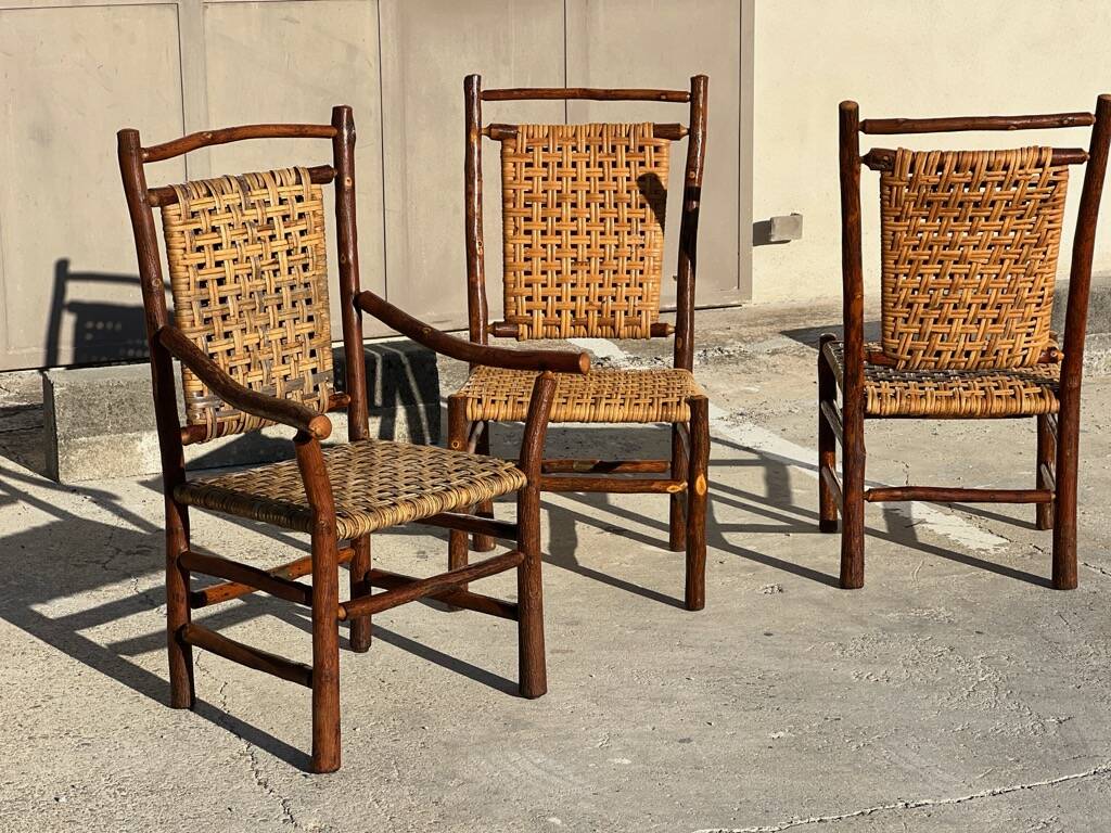 Set of 10 chairs and 2 armchairs Old Hickory 1960
