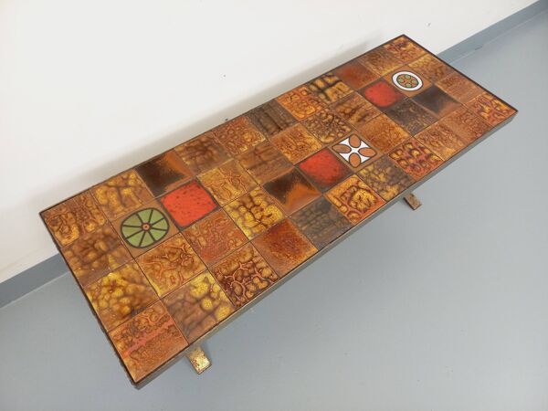 Table basse rectangulaire vintage Roche-Bobois en acier et céramique