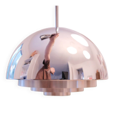 Vintage chrome dome suspension light, space age 70s, concentric rings bla.