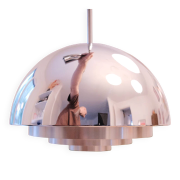 Suspension vintage chrome dôme space age 70s anneaux concentriques bla
