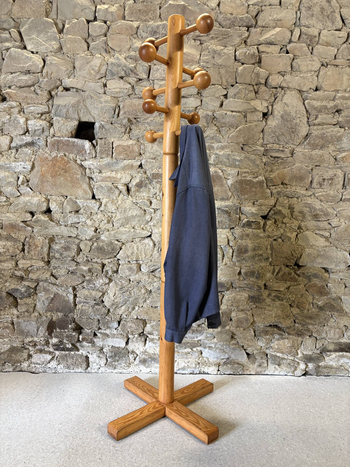 Solid pine coat rack, 1980