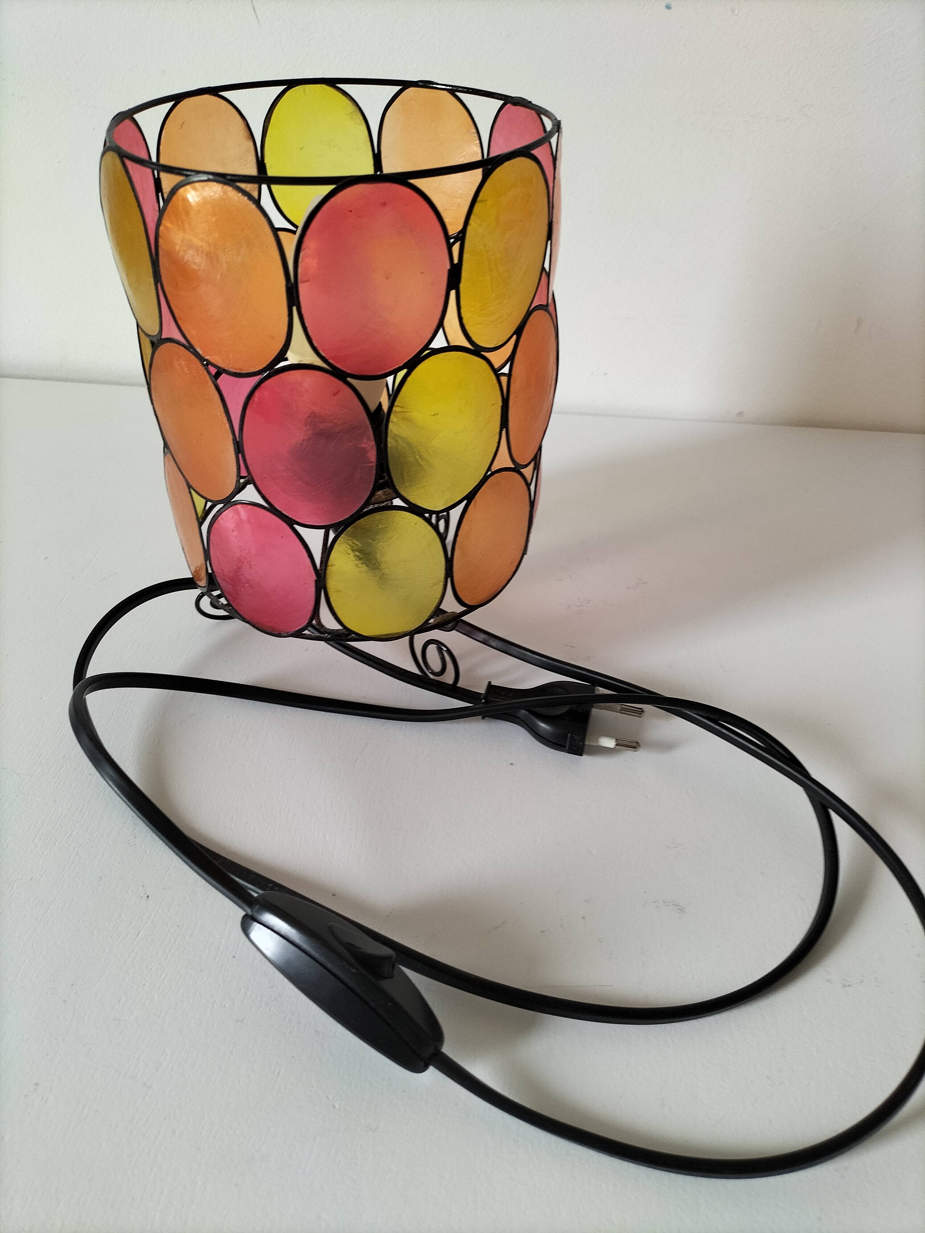 Bohemian mood lamp in Capiz shell and metal - Asian crafts