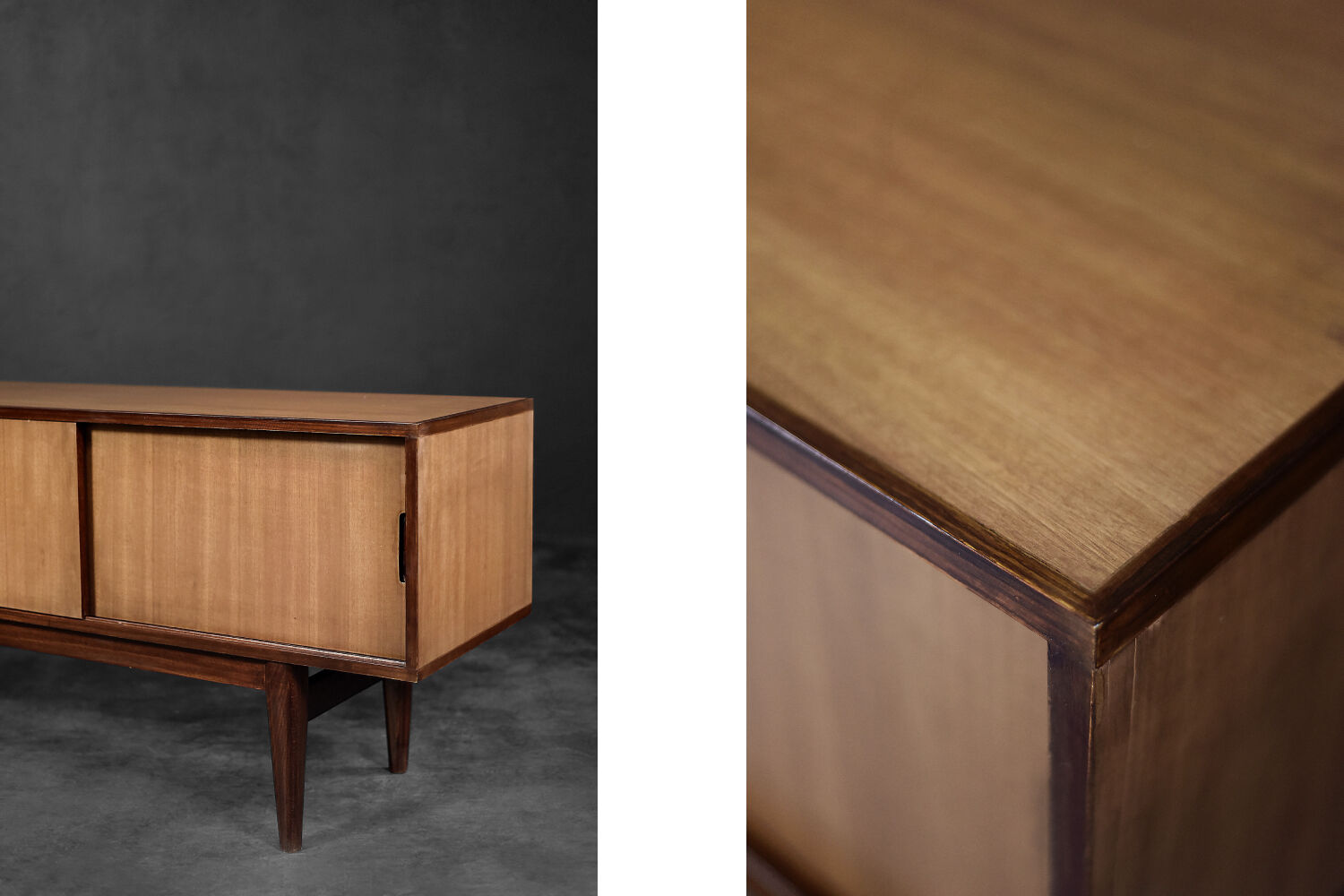 Classic vintage mid-century mahogany buffet with drawers, Danish Scandinavian style, 1970s.