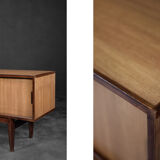 Classic vintage mid-century mahogany buffet with drawers, Danish Scandinavian style, 1970s.