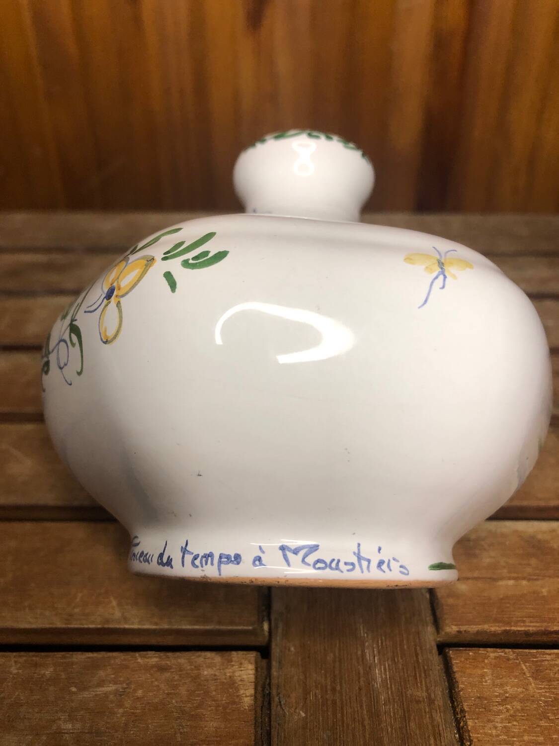 Old moustiers flower stick vase vintage painted white ceramic