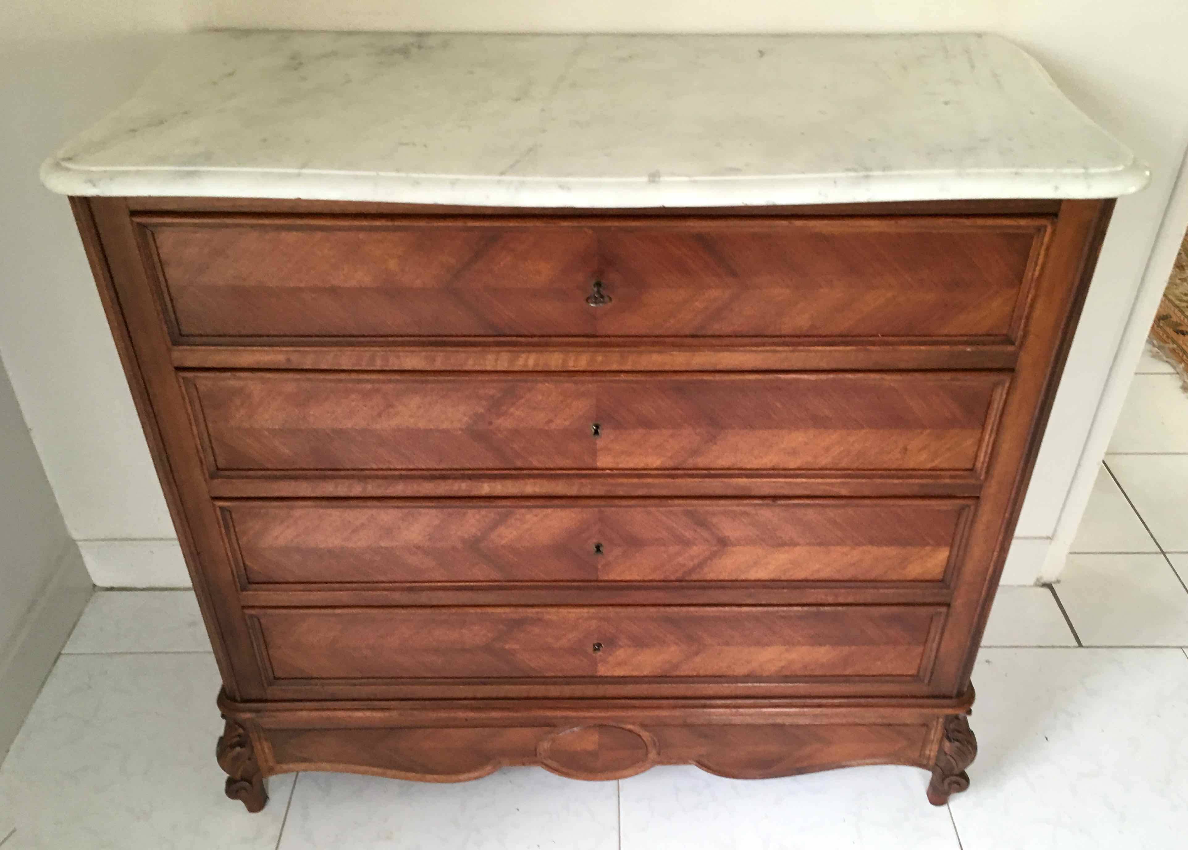 1940 chest of drawers inlaid wood and marble
