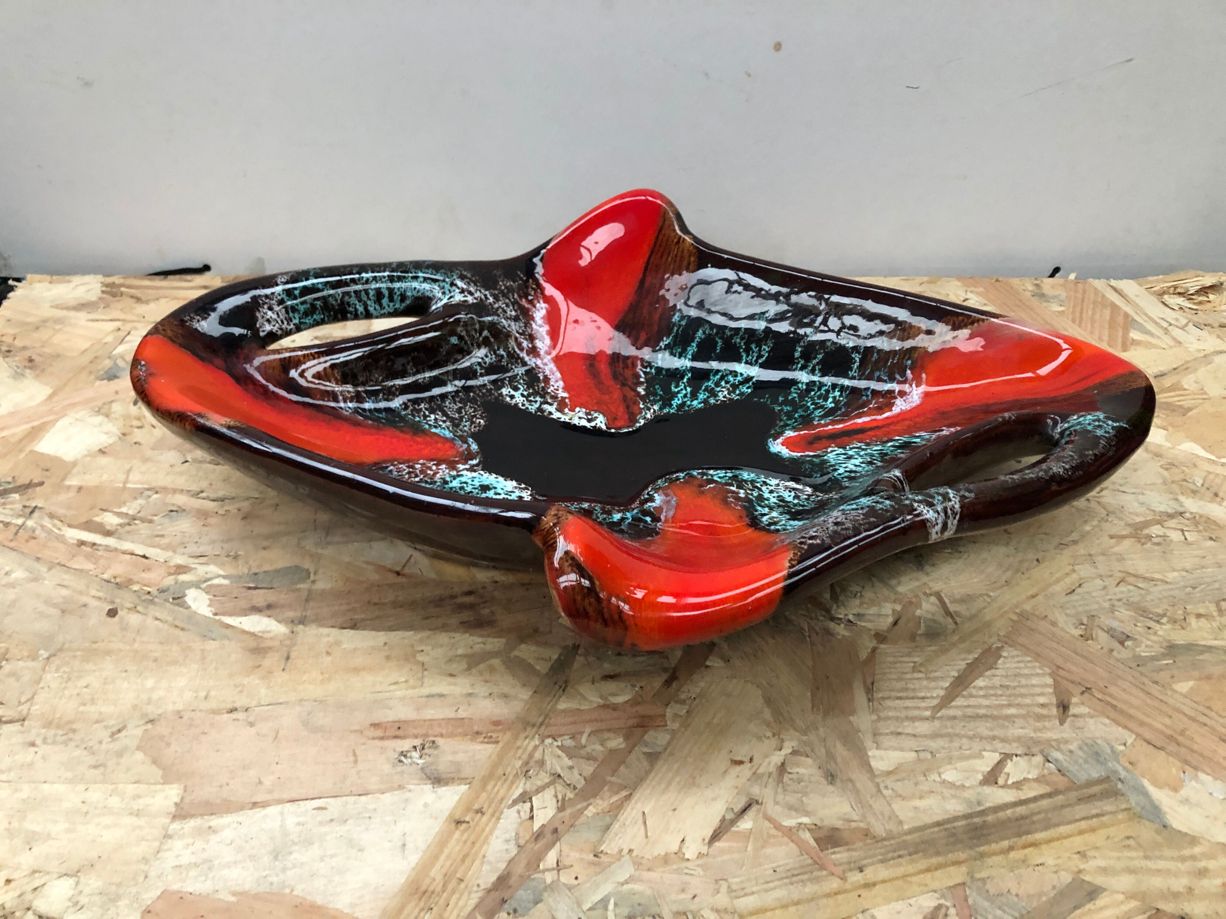 Old dish ceramic brown red black vintage